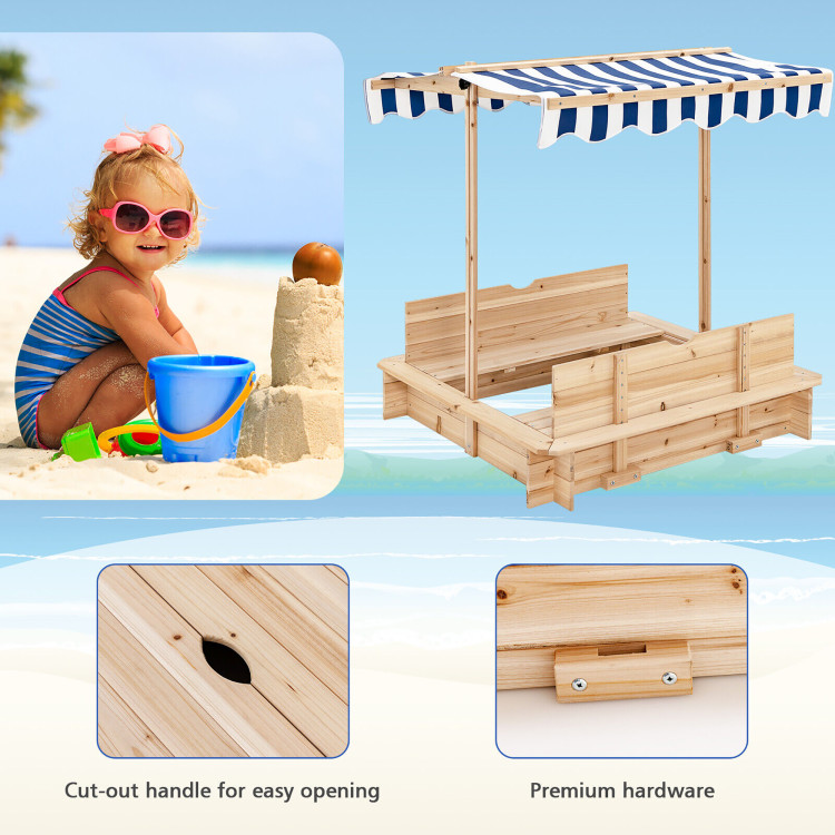 Kids Wooden Sandbox with Canopy and Foldable Bench SeatsCostway Gallery View 10 of 10