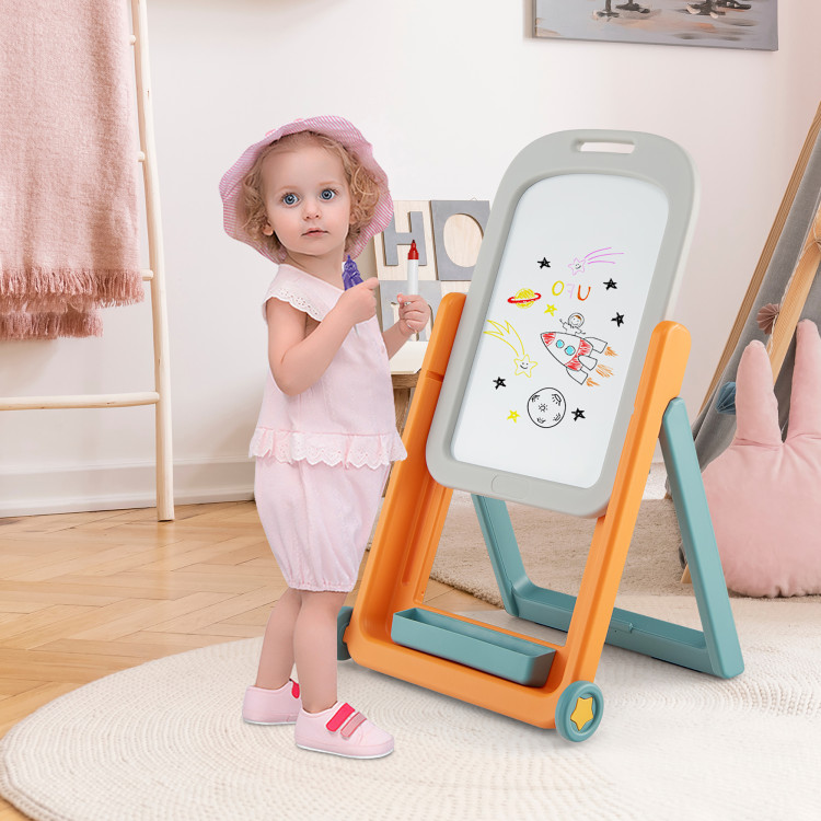 Kids Height Adjustable Art Easel Set with ChairCostway Gallery View 7 of 11