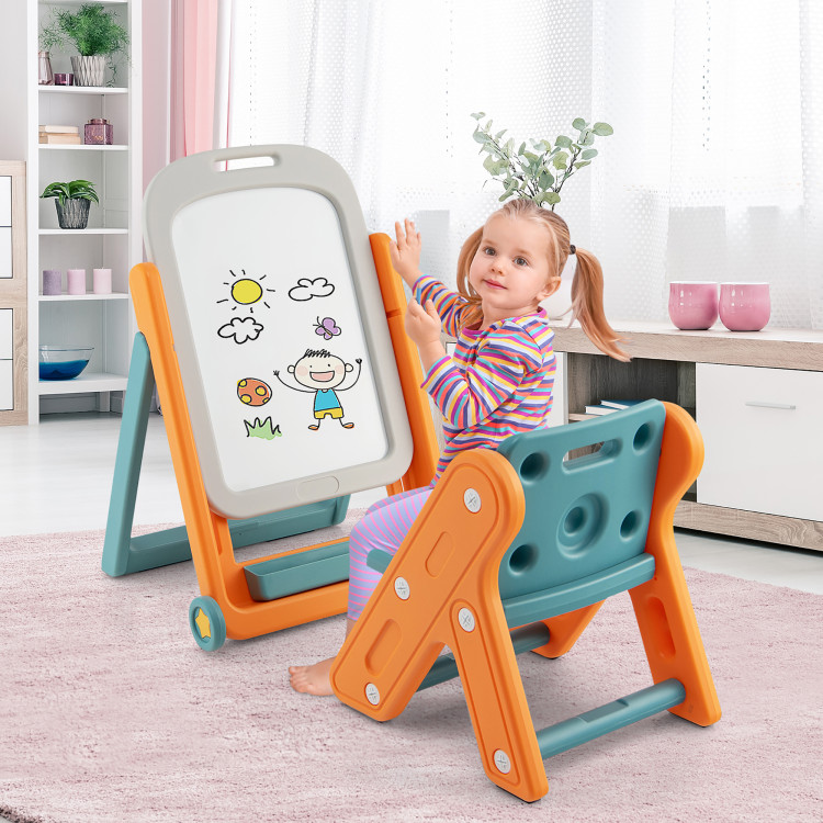 Kids Height Adjustable Art Easel Set with ChairCostway Gallery View 2 of 11
