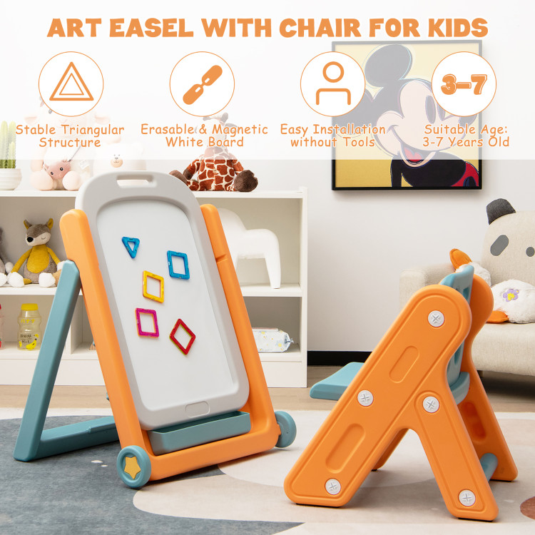 Kids Height Adjustable Art Easel Set with ChairCostway Gallery View 3 of 11