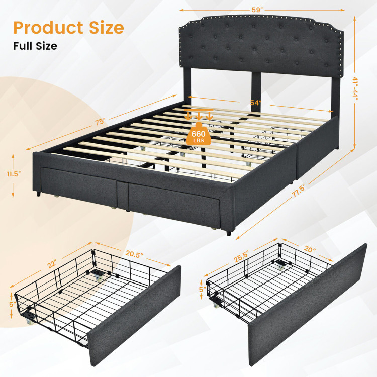 Platform Bed Frame with 4 Storage Drawers Adjustable HeadboardCostway Gallery View 5 of 10