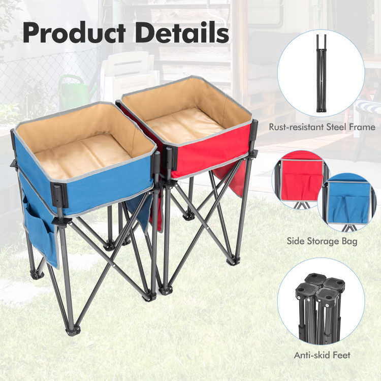 2 Pieces Folding Camping Tables with Large Capacity Storage Sink for PicnicCostway Gallery View 7 of 11