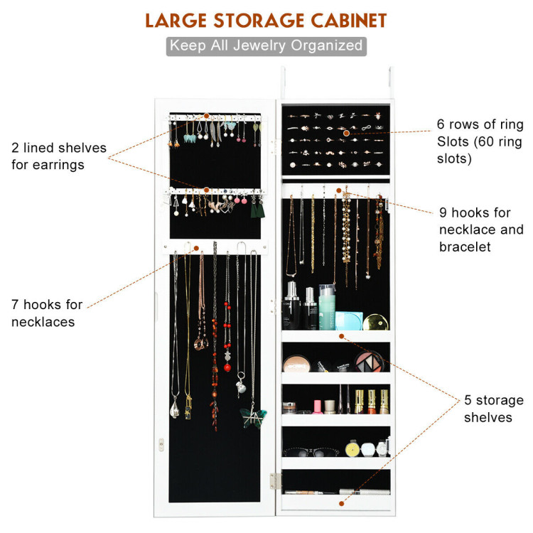 Door and Wall Mounted Armoire Jewelry Cabinet with Full-Length MirrorCostway Gallery View 6 of 14