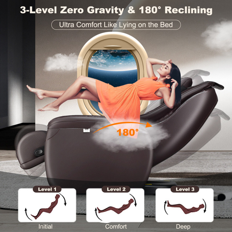 Full Body Zero Gravity Massage Chair with Pillow-BrownCostway Gallery View 8 of 11