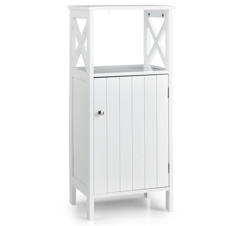 Bathroom Floor Cabinet with X-Frame and Adjustable ShelfCostway Gallery View 1 of 10