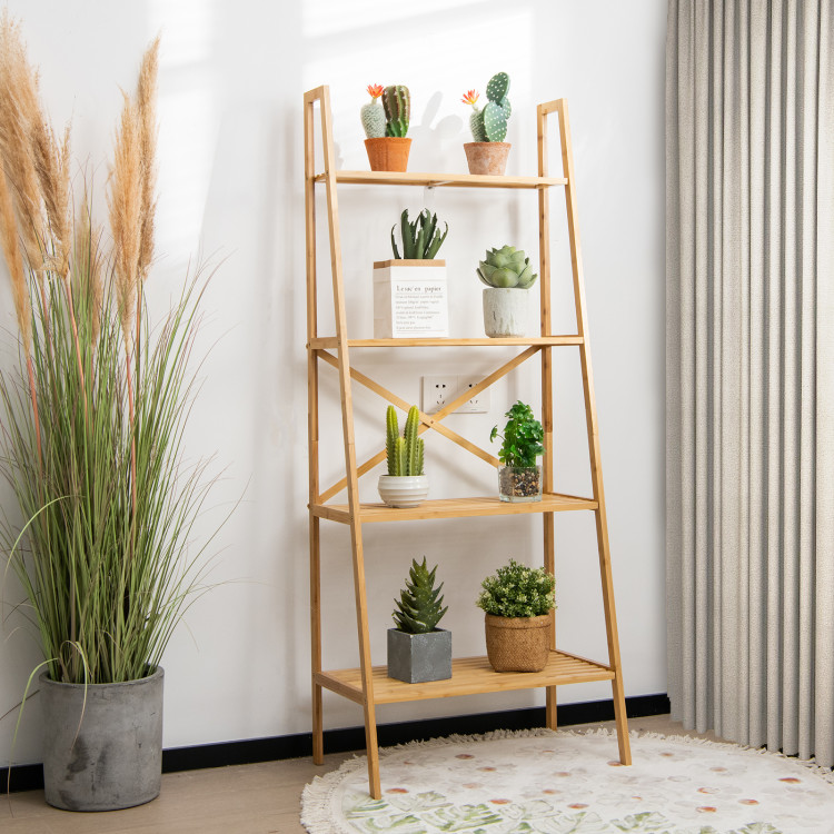 White/Bamboo 3-Tier Bath Leaning Ladder Shelf
