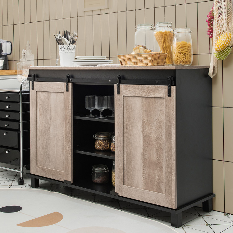 Kitchen Buffet Sideboard with 2 Sliding Barn Doors for Dining Living Room-OakCostway Gallery View 6 of 11