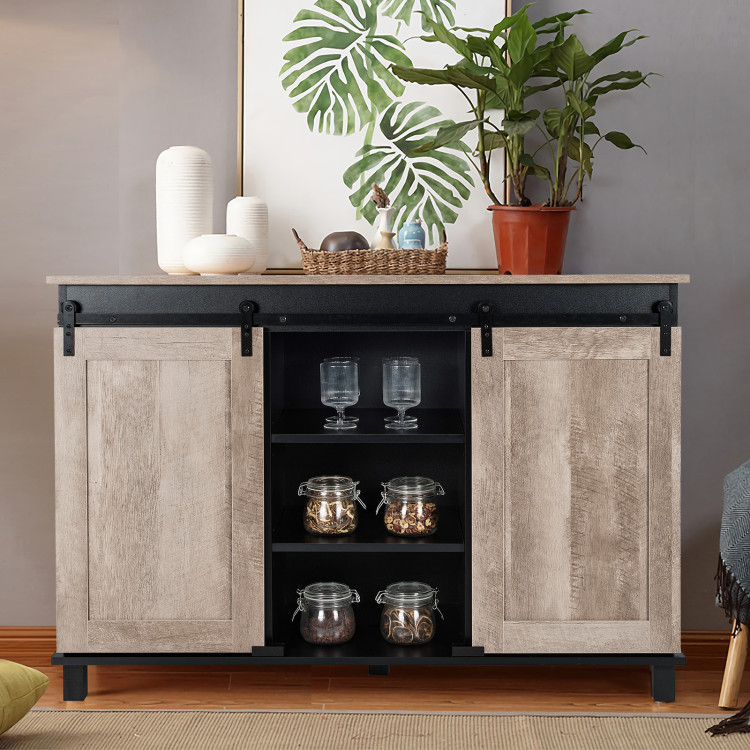 Kitchen Buffet Sideboard with 2 Sliding Barn Doors for Dining Living Room-OakCostway Gallery View 2 of 11