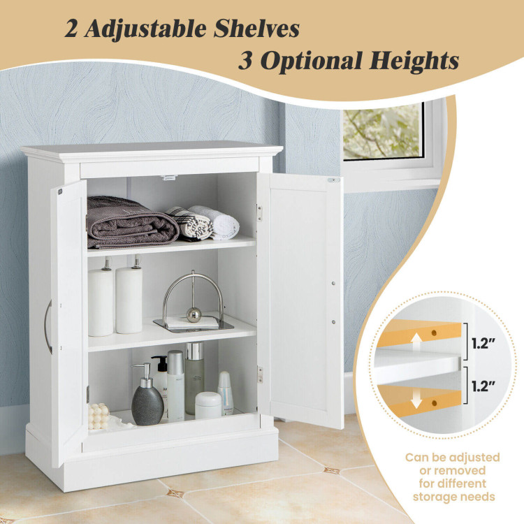 2-Door Freestanding Bathroom Cabinet with Adjustable Shelves-WhiteCostway Gallery View 9 of 10