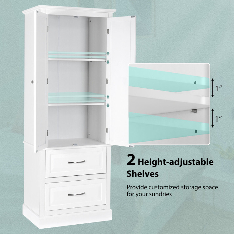 62 Inch Freestanding Bathroom Cabinet with Adjustable Shelves and 2 Drawers-WhiteCostway Gallery View 10 of 12