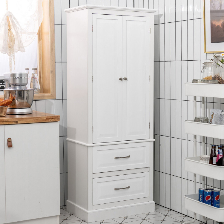 62 Inch Freestanding Bathroom Cabinet with Adjustable Shelves and 2 Drawers-WhiteCostway Gallery View 7 of 12
