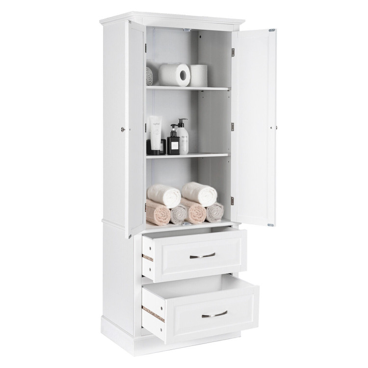 62 Inch Freestanding Bathroom Cabinet with Adjustable Shelves and 2 Drawers-WhiteCostway Gallery View 9 of 12