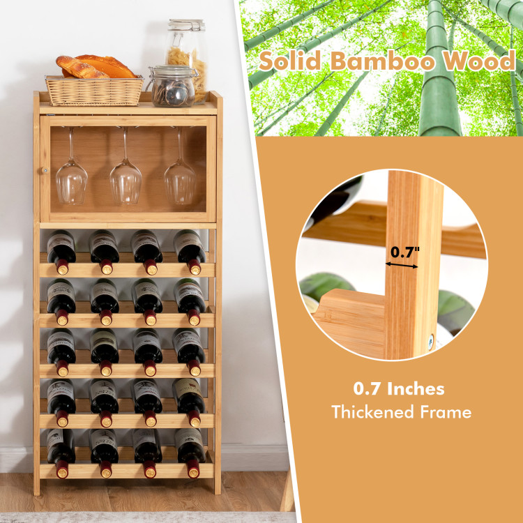 20-Bottle Freestanding Bamboo Wine Rack with Glass Hanger - Costway