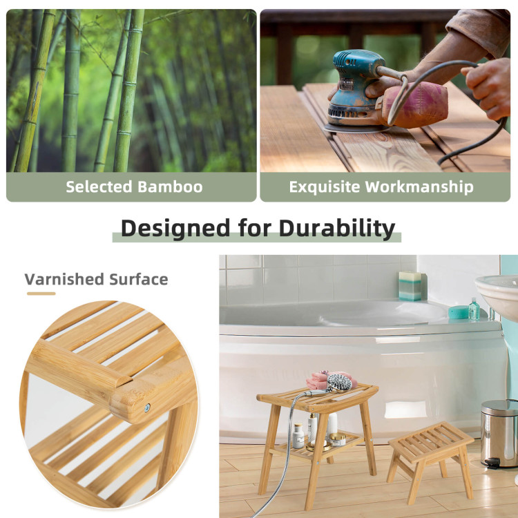 Bamboo Shower Seat Bench with Underneath Storage Shelf-NaturalCostway Gallery View 10 of 10