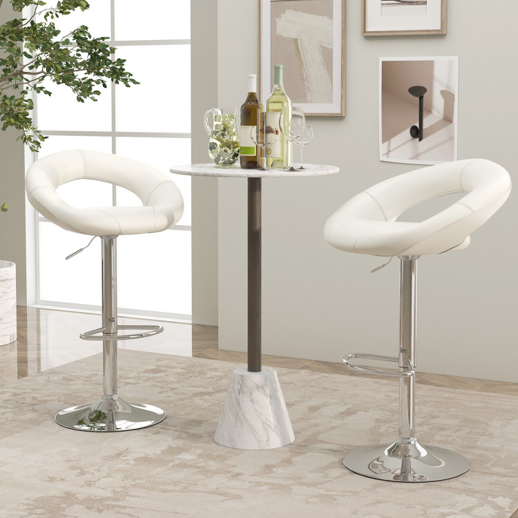 Height Adjustable Bar Stools Set of 2 with Hollow Back and Footrest - Gallery View 2 of 8