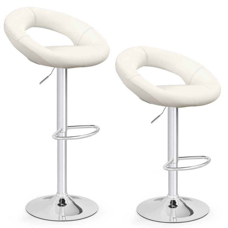 Height Adjustable Bar Stools Set of 2 with Hollow Back and Footrest - Gallery View 1 of 8