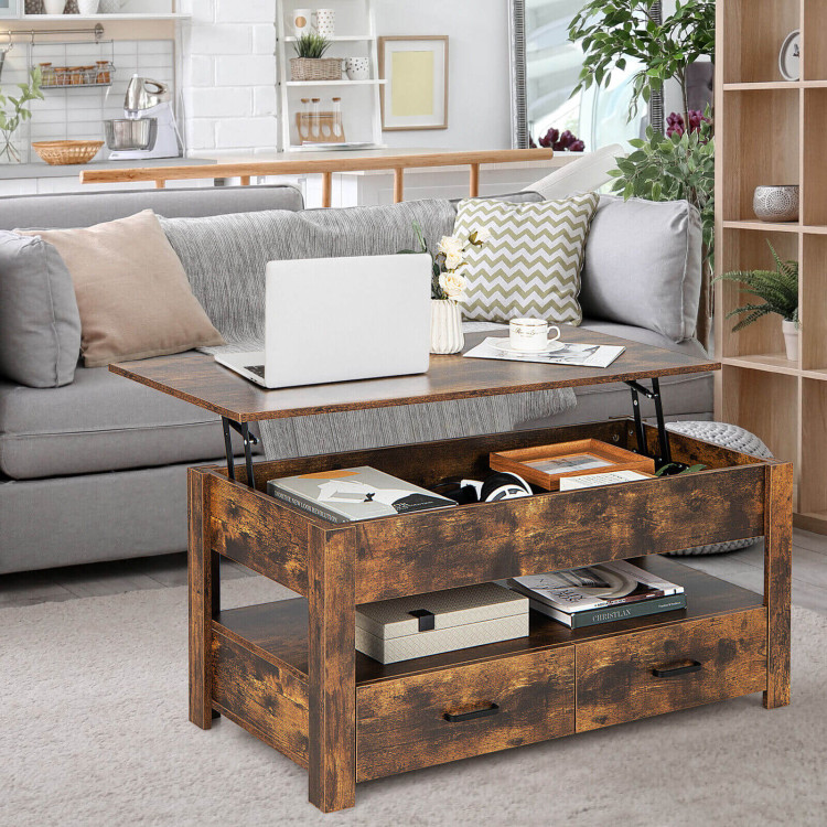 Wooden Coffee Table With Storage Lift Top Up Drawer Shelf Living