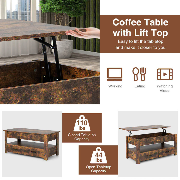 Lift Top Coffee Table with 2 Storage Drawers and Hidden Compartment ...