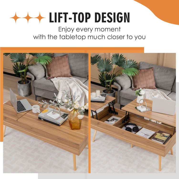 47 Inch Lift Top Coffee Table with 2 Hidden Compartments-BrownCostway Gallery View 5 of 10