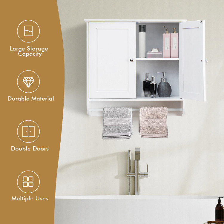 Wall Mounted Bathroom Storage Medicine Cabinet with Towel Bar-WhiteCostway Gallery View 11 of 13