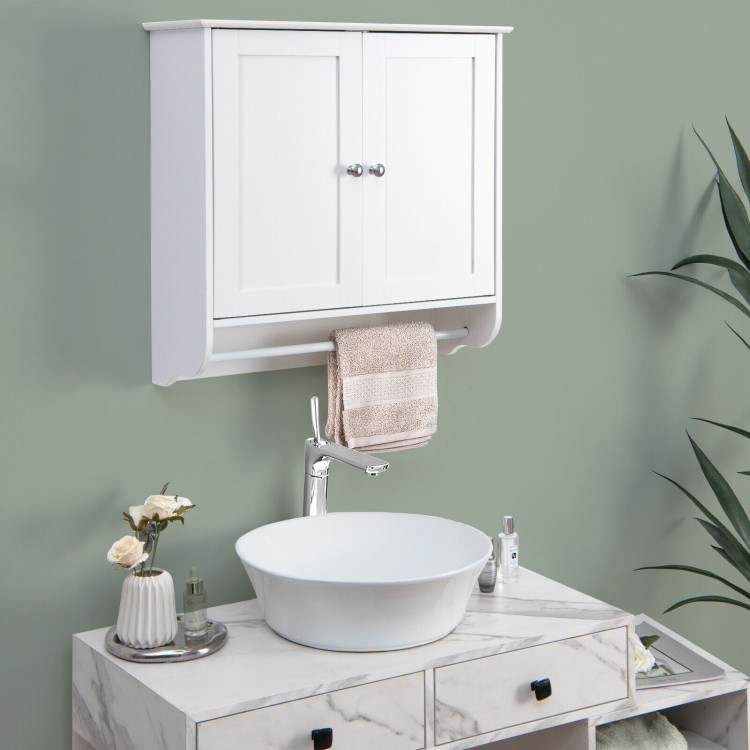 Wall Mounted Bathroom Storage Medicine Cabinet with Towel Bar-WhiteCostway Gallery View 2 of 13