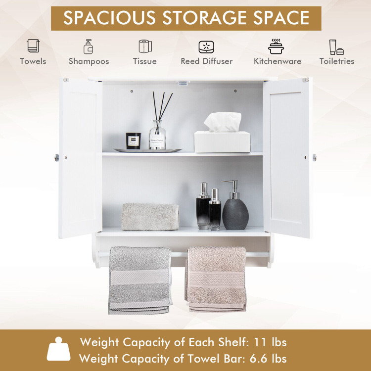 Wall Mounted Bathroom Storage Medicine Cabinet with Towel Bar-WhiteCostway Gallery View 5 of 13