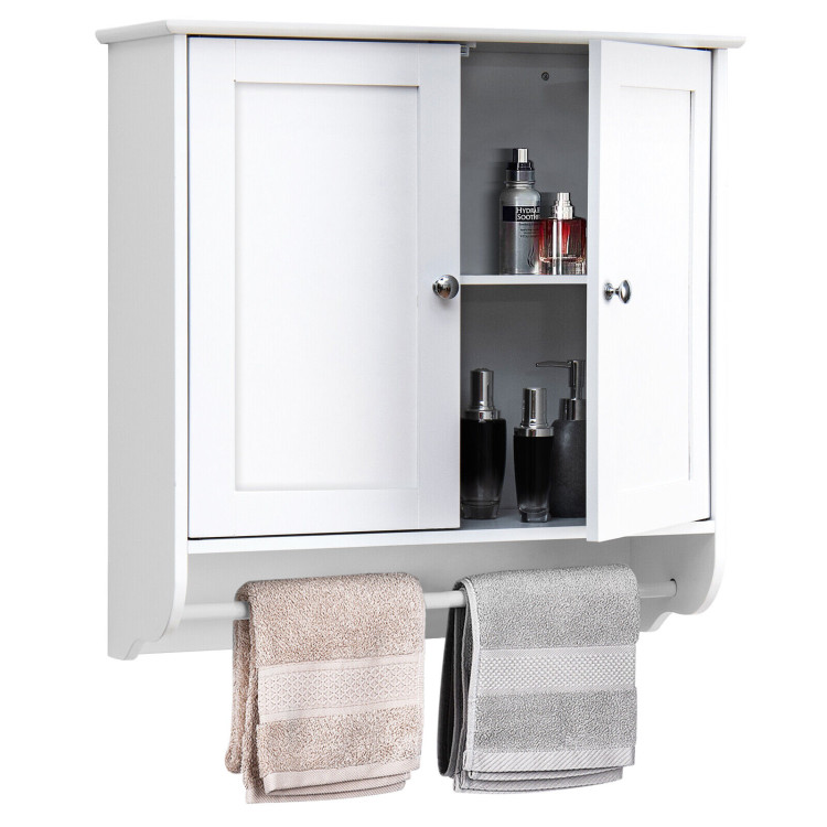 Wall Mounted Bathroom Storage Medicine Cabinet with Towel Bar-WhiteCostway Gallery View 9 of 13