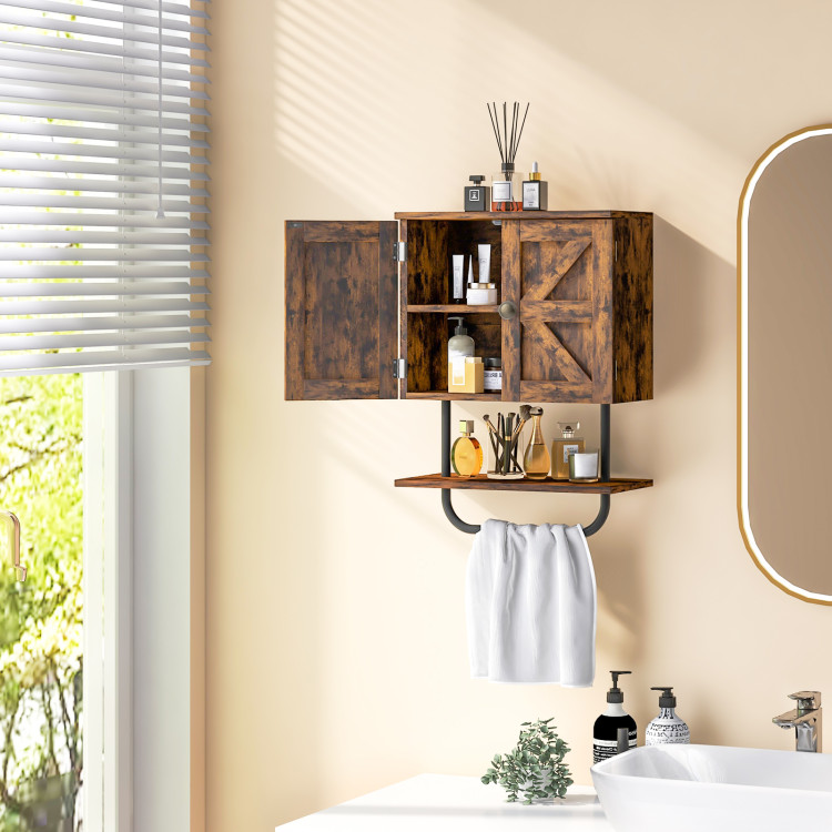 Wall Mounted Bathroom Storage Medicine Cabinet with Towel Bar - Costway