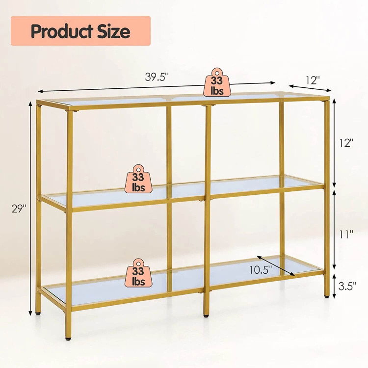 3-Tier 12D x 29W Inch Console Table with Tempered Glass Shelf-39.5 inchesCostway Gallery View 4 of 9