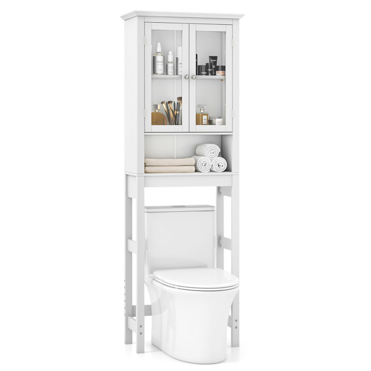 Meilocar Over The Toilet Storage Cabinet for Bathroom, Storage Organizer  Over Toilet, Space Saver with Tempered Glass Doors, White