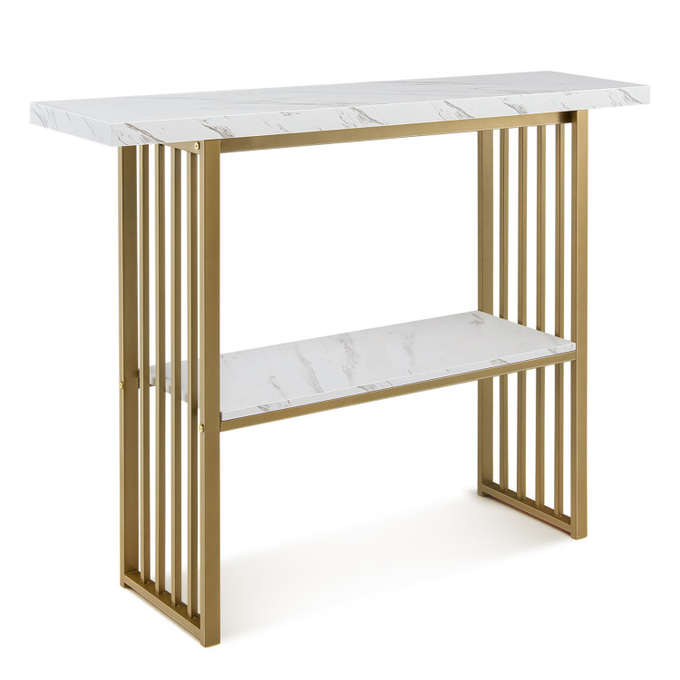 48 Inch 2-Tier Console Table with Gold Finished Frame-WhiteCostway Gallery View 1 of 9