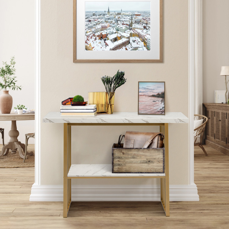 48 Inch 2-Tier Console Table with Gold Finished Frame-WhiteCostway Gallery View 2 of 9