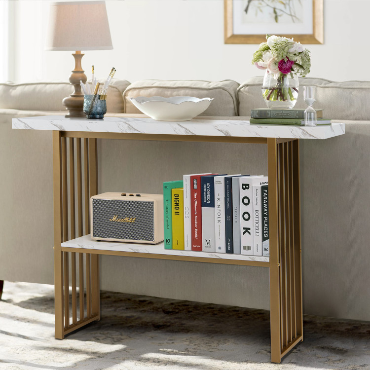 48 Inch 2-Tier Console Table with Gold Finished Frame-WhiteCostway Gallery View 6 of 9