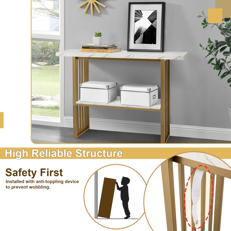 48 Inch 2-Tier Console Table with Gold Finished Frame-WhiteCostway Gallery View 9 of 9