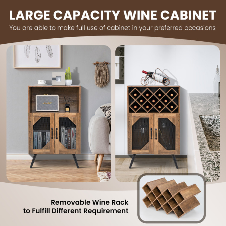 2-Door Farmhouse Kitchen Storage Bar Cabinet with Wine Rack and Glass Holder-Rustic BrownCostway Gallery View 3 of 10