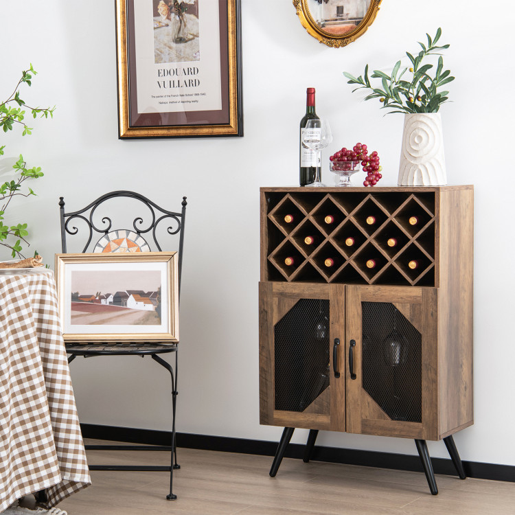 2-Door Farmhouse Kitchen Storage Bar Cabinet with Wine Rack and Glass Holder-Rustic BrownCostway Gallery View 6 of 10