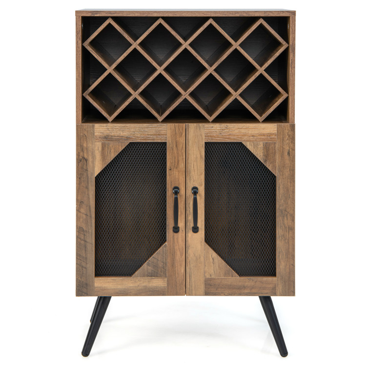 2-Door Farmhouse Kitchen Storage Bar Cabinet with Wine Rack and Glass Holder-Rustic BrownCostway Gallery View 7 of 10