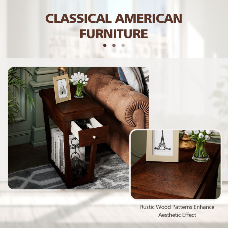 2-Tier Rubber Wood Classic End Table with Drawer and ShelfCostway Gallery View 2 of 10