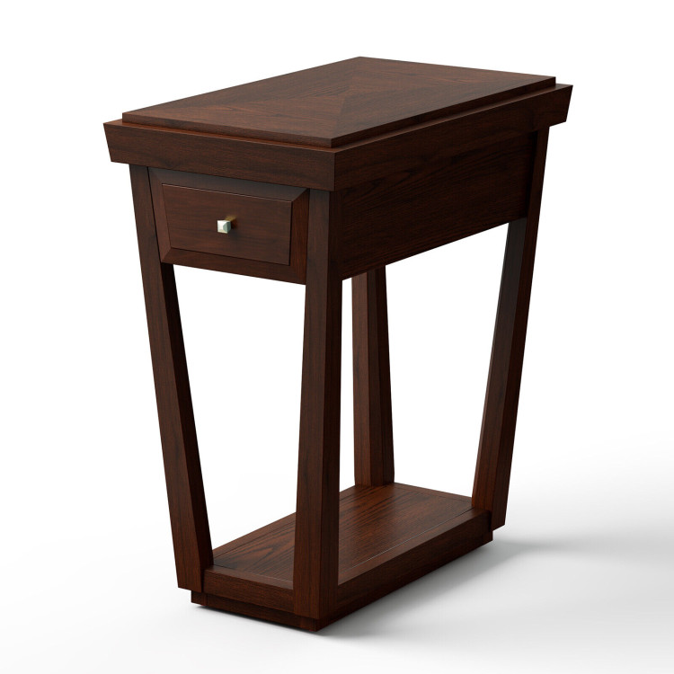 2-Tier Rubber Wood Classic End Table with Drawer and ShelfCostway Gallery View 3 of 10