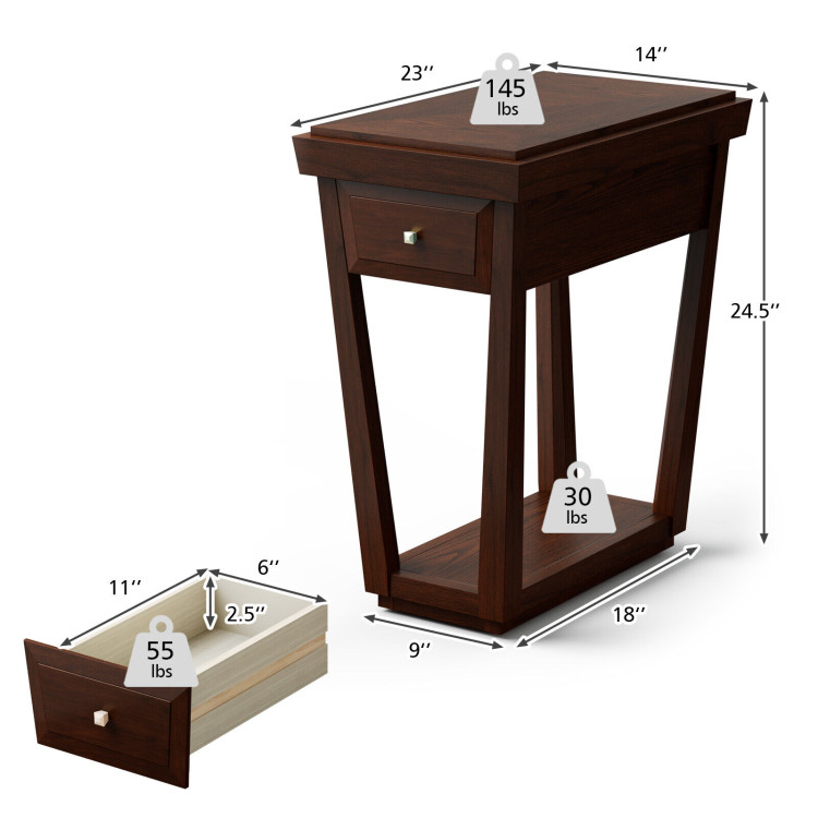 2-Tier Rubber Wood Classic End Table with Drawer and ShelfCostway Gallery View 4 of 10