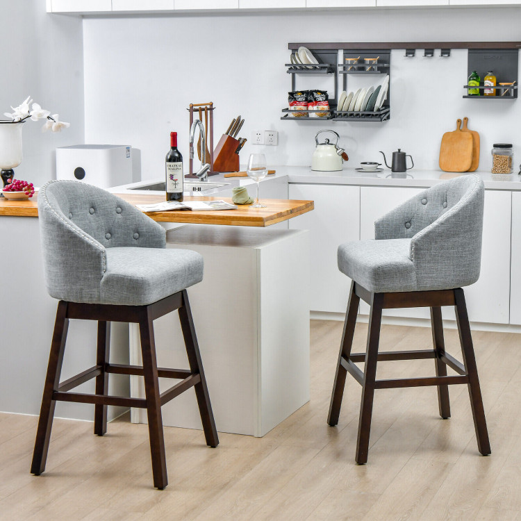 Set Of 2 Swivel Bar Stools With Rubber
