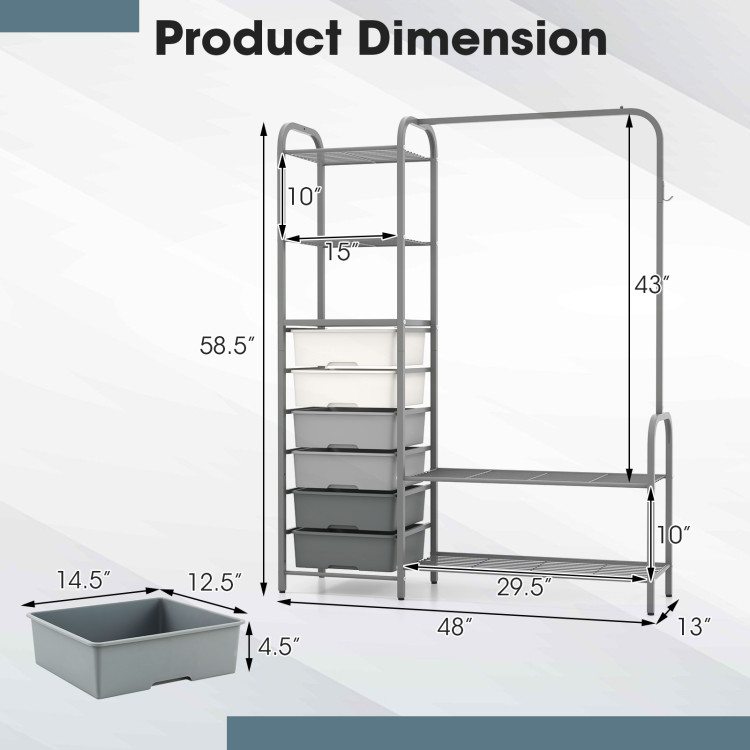 Metal Garment Rack Free Standing Closet Organizer w/5 Shelves