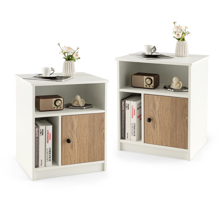 2 Pieces 25 Inch Tall Nightstands with Door and 2 Open Shelves-WhiteCostway Gallery View 7 of 10