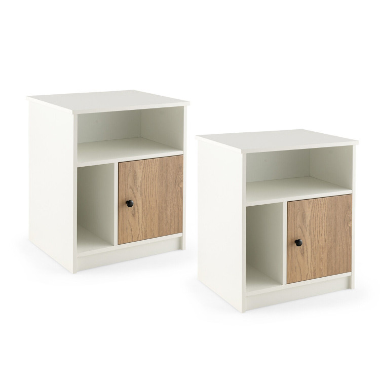 2 Pieces 25 Inch Tall Nightstands with Door and 2 Open Shelves-WhiteCostway Gallery View 1 of 10