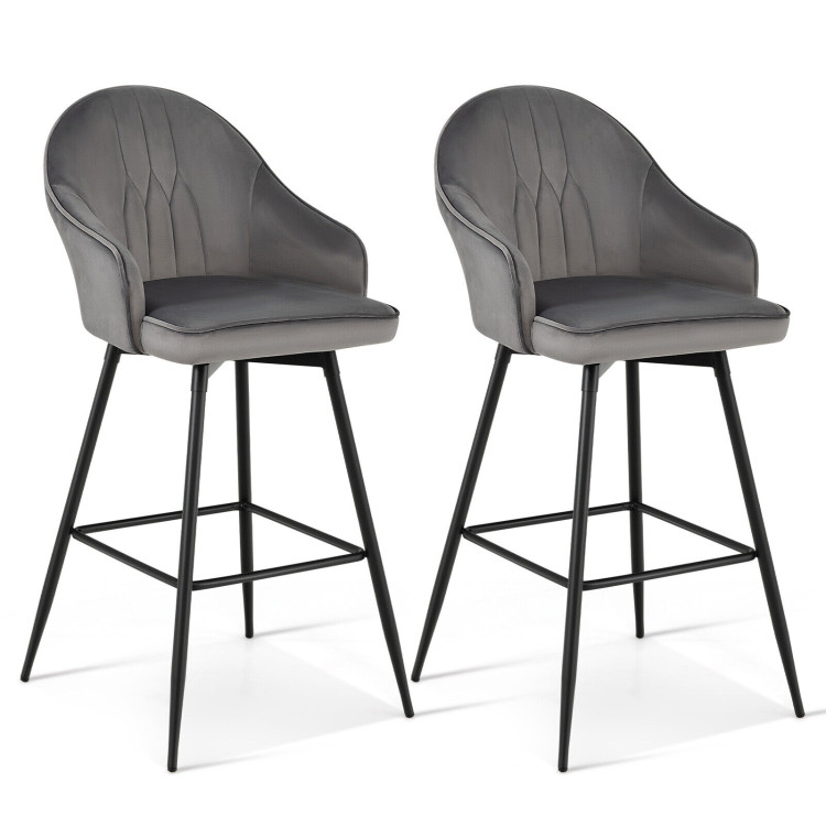 2 Pieces 29.5 Inch Pub Height Swivel Velvet Bar Stools with Metal Legs-GrayCostway Gallery View 1 of 10