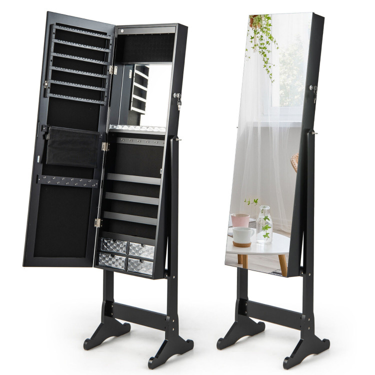 Free Standing Full Length Jewelry Armoire with Lights-BlackCostway Gallery View 7 of 10