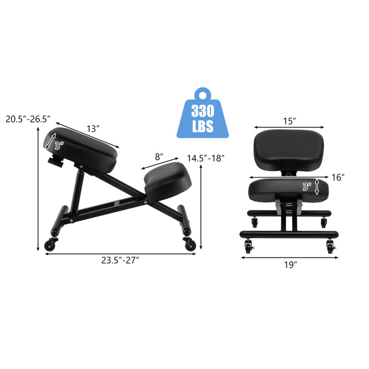 Adjustable Ergonomic Kneeling Chair with Upgraded Gas Spring Rod and Thick Foam Cushions-BlackCostway Gallery View 4 of 10