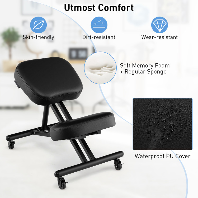 Adjustable Ergonomic Kneeling Chair with Upgraded Gas Spring Rod and Thick Foam Cushions-BlackCostway Gallery View 9 of 10