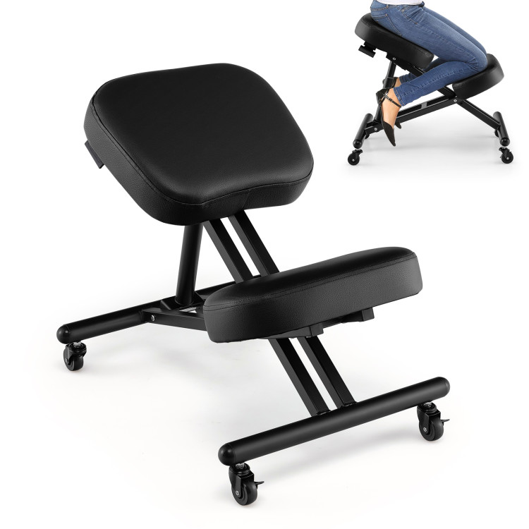 Adjustable Ergonomic Kneeling Chair with Upgraded Gas Spring Rod and Thick Foam Cushions-BlackCostway Gallery View 7 of 10