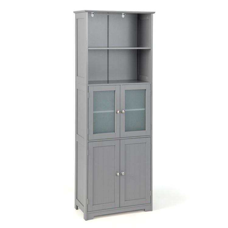 6-Tier Freestanding Bathroom Cabinet with 2 Open Compartments and Adjustable Shelves-GrayCostway Gallery View 1 of 10